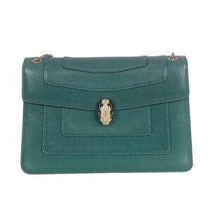 Bvlgari Serpenti Forever Green Gold Green Leather Shoulder Bag